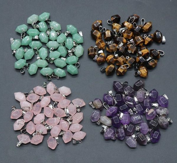 Encantos de pedra natural chakra reiki cura cura hexagonal opal rosa quartzo cristal ametista pingente de colar diy