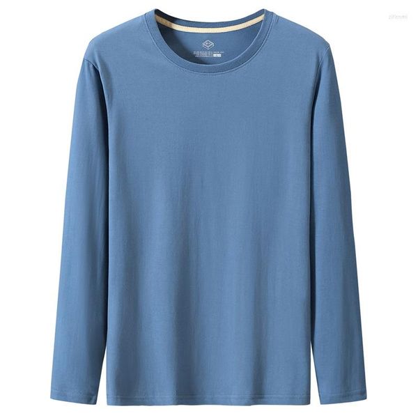 T-shirt da uomo T-shirt a maniche lunghe in cotone da uomo Causale Giallo Blu Grigio Bianco Cachi Magliette solide da uomo S-6XL