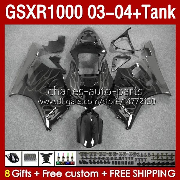 OEM-Fülle Kit für Suzuki GSXR 1000 CC K3 GSXR-1000 2003-04 Bodywork 147NO.215 GSX-R1000 1000CC GSXR1000 03 04 GSX R1000 2003 2004 Injektionsformabzug grau Flammen