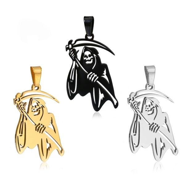 Charms 3pcslot Punk esqueleto Death Grim Reaper com Scythe DIY Men Steel Halloween Personalidade Pingente de jóias Retro 220826