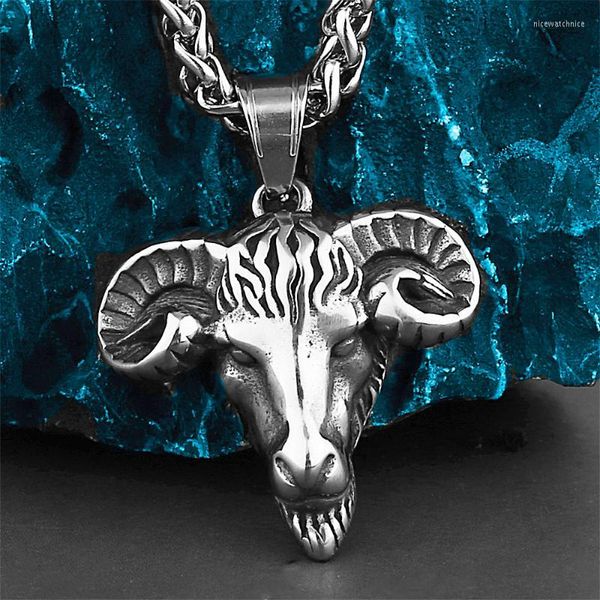 Anhänger Halsketten Vintage Edelstahl Satan Ziege Halskette Männer Kette Straße Hip Hop Stil Schaf Schmuck Goth Zubehör