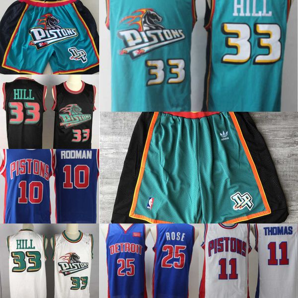 Баскетбольные майки мужские Джерси Throwback Grant 33 Hill Isiah 11 Thomas Dennis 10 Rodman сине-белые баскетбольные шорты красные