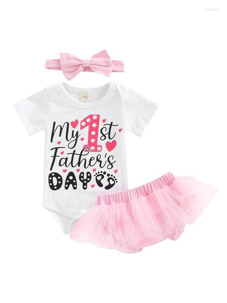 Set di abbigliamento Born Baby Girl Father S Day Outfit Il mio primo pagliaccetto a maniche corte Pantaloncini con stampa floreale con fascia