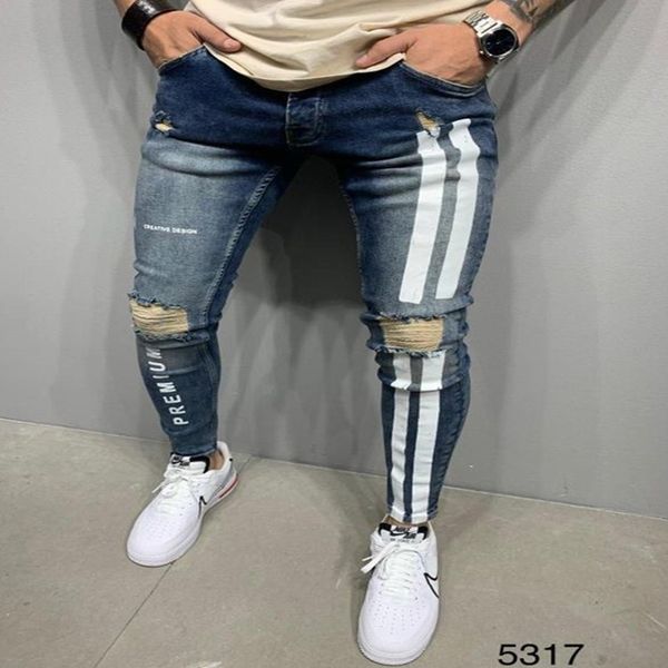 Herren Jeans 3 Styles Männer dehnbarer dünner Biker Slim Fit Denim zerkratzt Zipper Hip Hop Casual Jeans Hochqualitäts -Jeans 220827