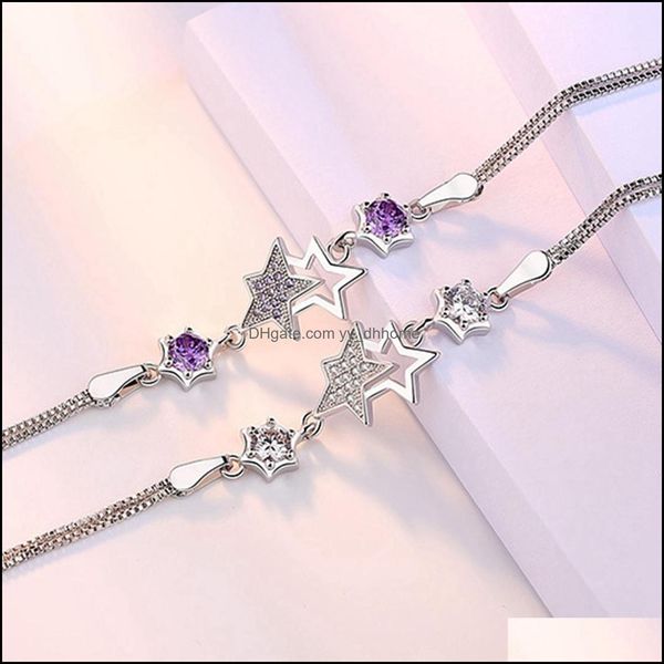 Cadeia de link Women Crystal Star Link Bracelets Ajustável Purple Clear CZ Pulseira de tornoziga para festas Mãe Valentins Madre DHN9U