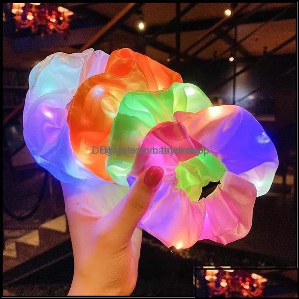 Nastro Personalizzato Accessori Per Capelli Neonato Bambini Maternità Led Scrunchies Corda Per Capelli Luminosa Elastica Per Le Donne Ragazze Halloween Festa Di Natale Goccia Dhbzz