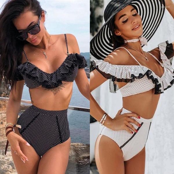 Bikinis Seti Zafille High Bel 2022 Mujer Fırfır Mayo Kadın İki Parça Mayo Dot Plaj Giyim Mayo Takım Bikini Biquini