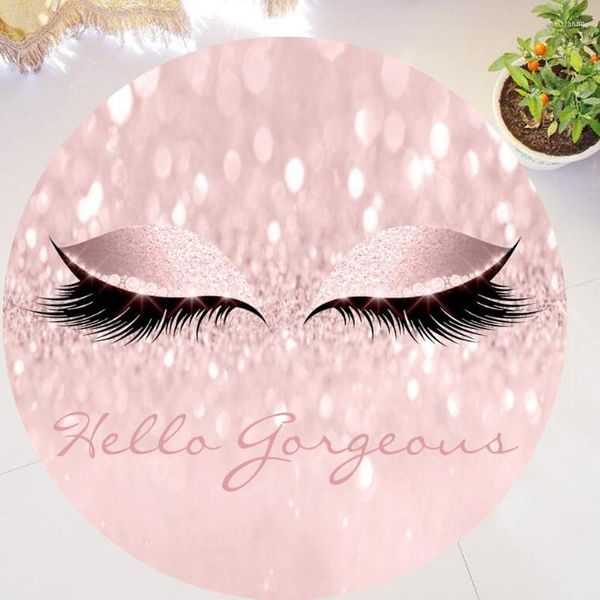 Teppiche Rosa Rose Gold Glitter Wimpern Wimpern Runde Teppich Teppiche für Wohnzimmer Sparkle Eye Lash Bereich Teppich Matte Hallo wunderschöne Mädchen Dekor