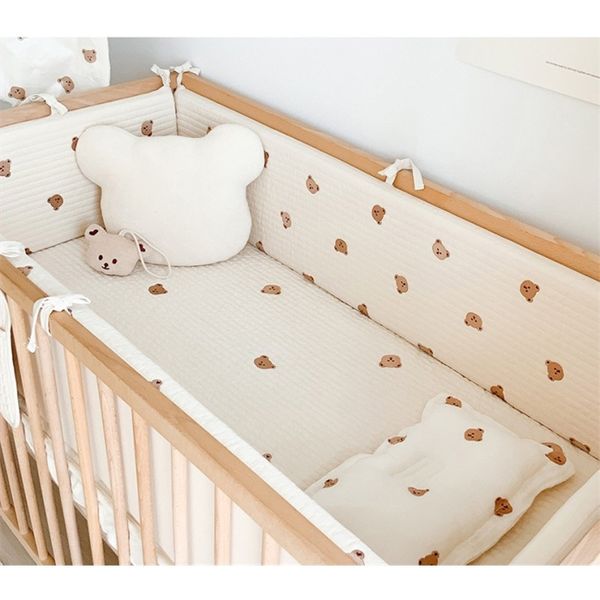 Grades de cama para berço de bebê conjunto de cerca com bordado de urso protetor de berço infantil de algodão de qualidade 220827