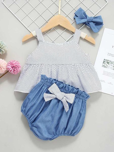 Kleidung Sets 3 stücke Kinder Set Polka Dot Sling Tops Cowboys Hosen Sommer Sunsuit Outfits Kleidung Infant Party Baby Mädchen