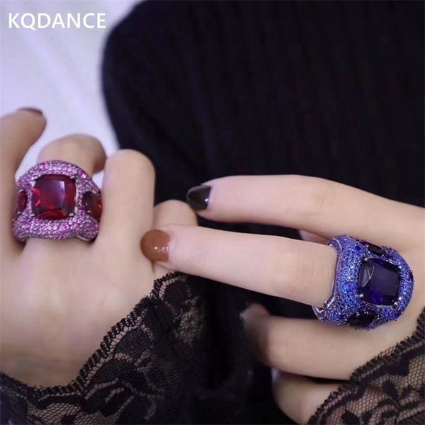 Fedi nuziali KQDANCE Argento sterling 925 di lusso con pietre rosse e blu Rubino simulato tanzanite Diamanti Gioielleria raffinata 220826