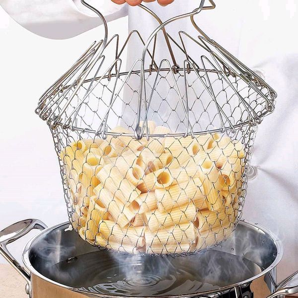 Scolapasta Filtri multifunzione Pieghevole Risciacquo a vapore Strain Fry French Chef Basket Drainer Magic Basket Mesh Basket Strainer Net Kitchen Gadgets 220827