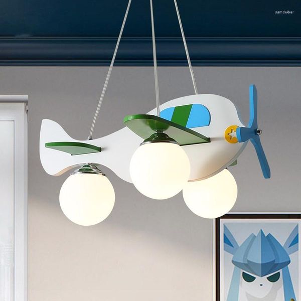 Lâmpadas pendentes Lâmpada moderna para crianças quarto criativo avião meninos garotos quartos de madeira pendurada lustres de luz LED Lights E14 Bulbos