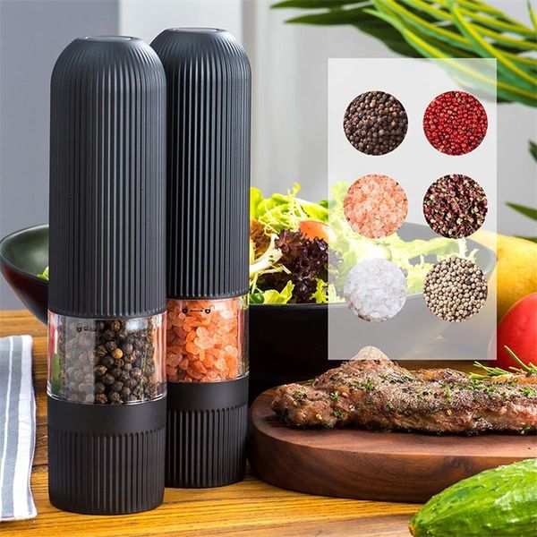 Mulini Nero Elettrico Macina Sale Pepe Set ABS Automatico Spezie Macina Erbe Ruvidità Regolabile Nucleo in ceramica Utensili per macinare la cucina 220827