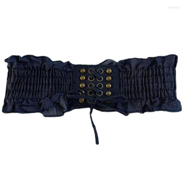 Cinture Cintura elastica in denim Elastico per abiti Corsetto Vita con lacci in vita Peplum Donna