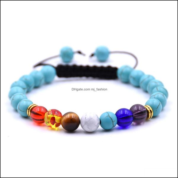 Perlenstränge, Fabrikverkauf, handgefertigt, Glückstürkis, gewebt, 7 Chakra, verstellbares Naturstein-Armband mit 8 mm runden Perlen für Unise Dhgio