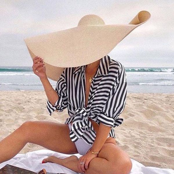 Chapéus largos de abrangência, praia de tamanho grande, grande chapéu de sol para mulheres, garotas dobradas férias ao ar livre de férias UV palha atacado