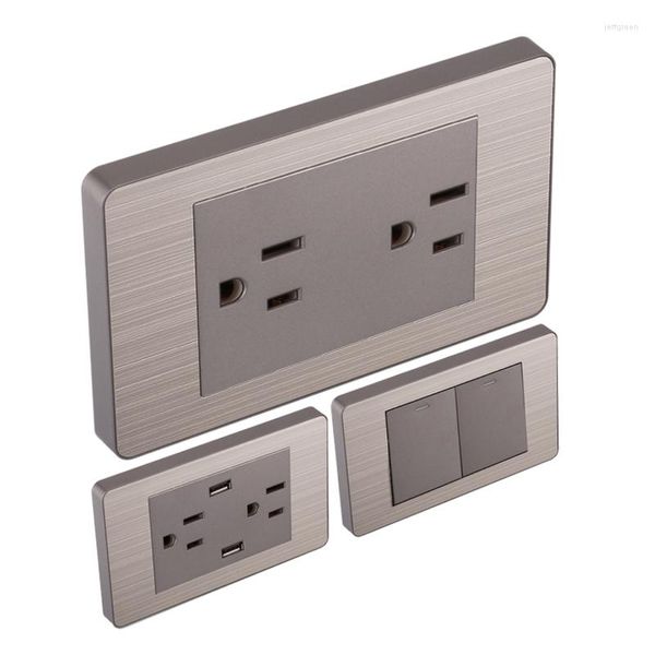Interruptor 1-4 gangue de 2 vias de parede de parede use soquete padrão escovado aço inoxidável cinza painel USB tomada para melhoria da casa