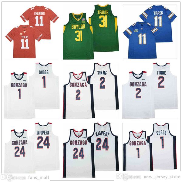 Ed NCAA College Basketball Jerseys Gonzaga 1 Jalen Ss 2 Drew Timme 24 Corey Kispert Texas Longhorns 11 Sam Ehlinger Baylor 31 Io Teague