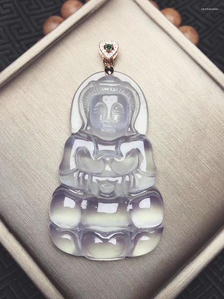 Collane con ciondolo Collana Guanyin intagliata a mano in giada naturale Myanmar da donna Gioielli con pendenti in smeraldo