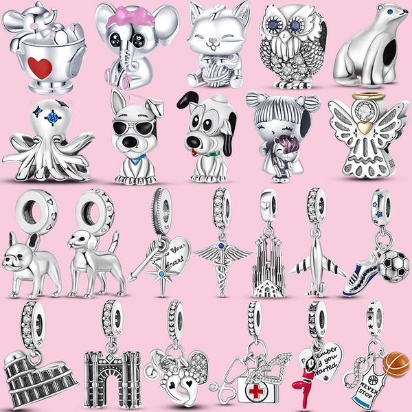 925 Charmos de contas de prata Pandora Pandora Bracelet Plano de colorido Bico de p￩ para p￪ssego gata girl charmes Ciondoli diy mi￧angas finas j￳ias