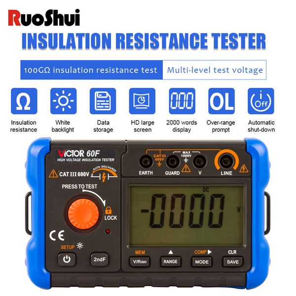 Victor Digital Tester di Resistenza di Isolamento Ohmmetro Strumenti Elettrici 1KV 60F/60G/60H