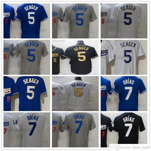 Camisas de beisebol costuradas Seager 5 Corey Urias 7 Julio Jersey Retro preto branco azul em branco sem número Nome para o homem tamanho s-xxxl