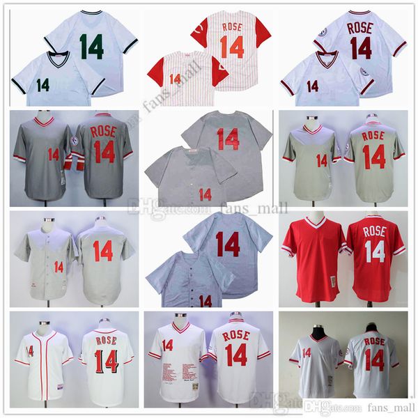 Mitchell e Ness Beisebol Vintage 14 Pete Rose Jersey Ed Respirável Esporte Venda Alta Qualidade Retro Homem Cinza 1969 Vermelho Branco