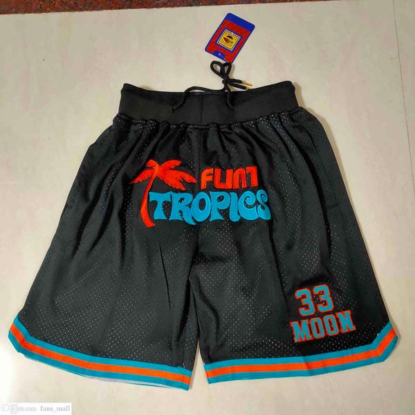 Genähte Basketballtrikots College #33 JACKIE MOON Flint Tropics Semi Pro Movie Jersey Schwarze Shorts Sport mit Tasche College Wears für Männer