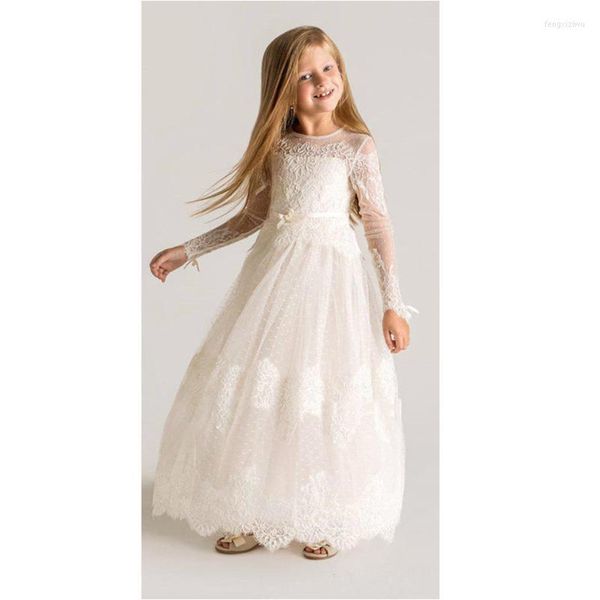 Vestidos de menina Vestido de menina de flores de pureza doce com apliques de renda Sashes de mangas compridas Custom 2022 Formul