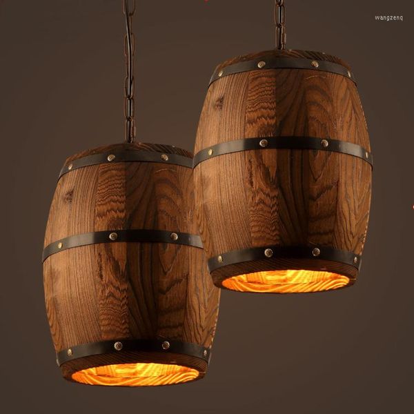 Подвесные лампы американская деревянная деревянная бочка вина подвесное приспособление потолочное чердак лампа E27 Light for Bar Cafe Living Room Restaurant