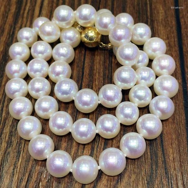 Catene 9-10 mm Collana di perle bianche Regalo di compleanno d'acqua dolce leggero Chiusura in argento 925 Gioielleria raffinata