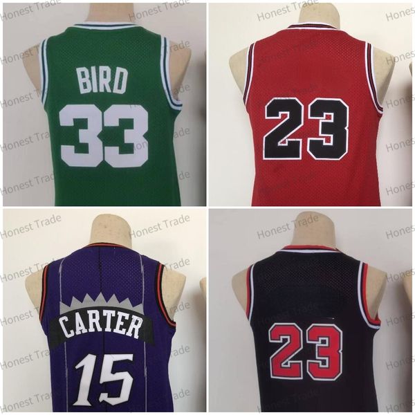 Maglia da basket per bambini 15 Carter Throwback Maglia viola cucita Larry 33 Maglia verde 23 rossa S-XL