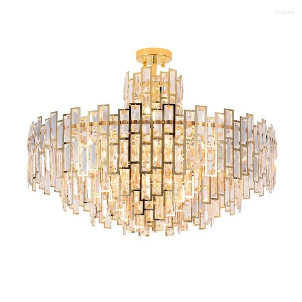 Lâmpadas pendentes por atacado de luxo de luxo moderno decorativo de chuva K9 Gold Crystal Semi Flush Light for Living Room Candelier