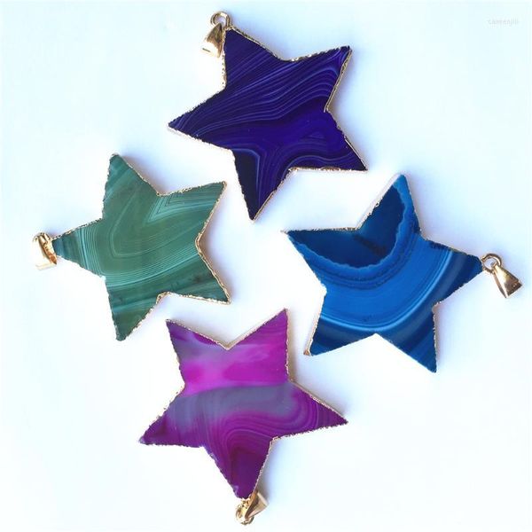 Подвесные ожерелья натуральная зеленая фиолетовая голубая роза красные агаты каменные чары подвески пентаграмма для украшения ювелирных изделий 4pcs crystal