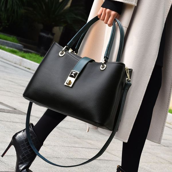 Totes Borsa shopping monospalla da donna Piccola alta capacità Materiale in vera pelle di alta qualità Borse moda all'ingrosso Borsa mamma Tote Splicing nero 8863