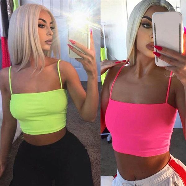 Frauen Tanks 2022 Sexy Frauen Sommer Tank Tops Mode Fluoreszierende Grün Backless Leibchen Weste Solide Crop