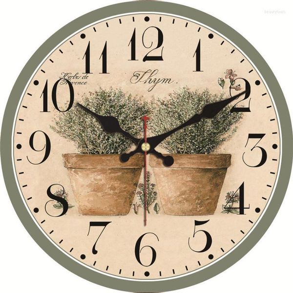 Настенные часы Большие свежая зеленая трава цветочные цветочные винтажные круглые горшечные расчет