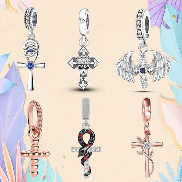 925 Gümüş boncuk fit Charms Pandora Charm Bilezik Çapraz Kafatası Charm Nazar Koyu Yılan charmes ciondoli DIY Güzel Boncuk Takı