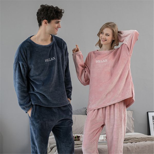 Herren-Nachtwäsche, dickes Flanell, männliche Pyjama-Sets, lose Oneck-Nachtwäsche für Paare, warme Winter-Hauskleidung, Herrenbekleidung, Pyjama-Hosen, 2-teiliges Set 220827