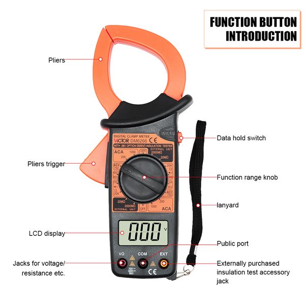 Multimeter Klemmmultimeter Digitale manuelle Bereichswahl mit 50-mm-Klemmbacke DM6266