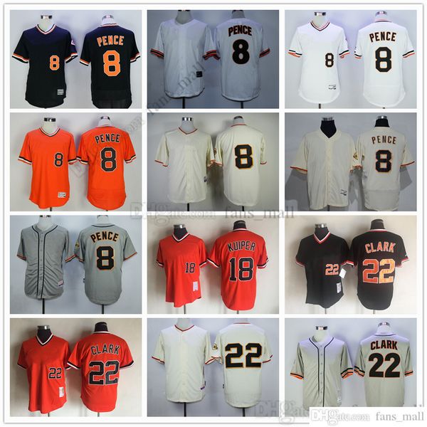 Mitchell e Ness Baseball Vintage 8 Hunter Pence Jersey 22 Will Clark 18 Duane Kuiper Ed Sport traspirante Vendita Uomo di alta qualità