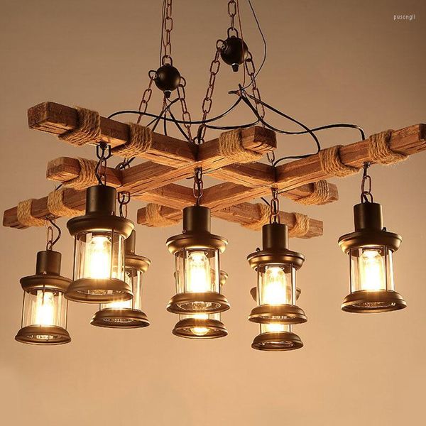 Lâmpadas pendentes Retro Industrial Style Chandelier American Country Cafe Bar Clothing Store Loft Creative Personality Solid Wood