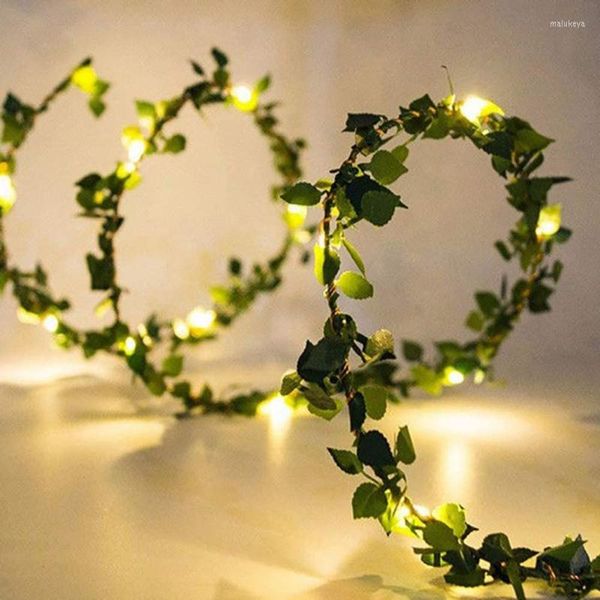 Dekorative Blumen 2m 20LED Künstliche Blumenrebe Kupferdrahtkette Lichter Seidenblatt Girland Feen Licht für Home Hochzeits Geburtstagsfeier