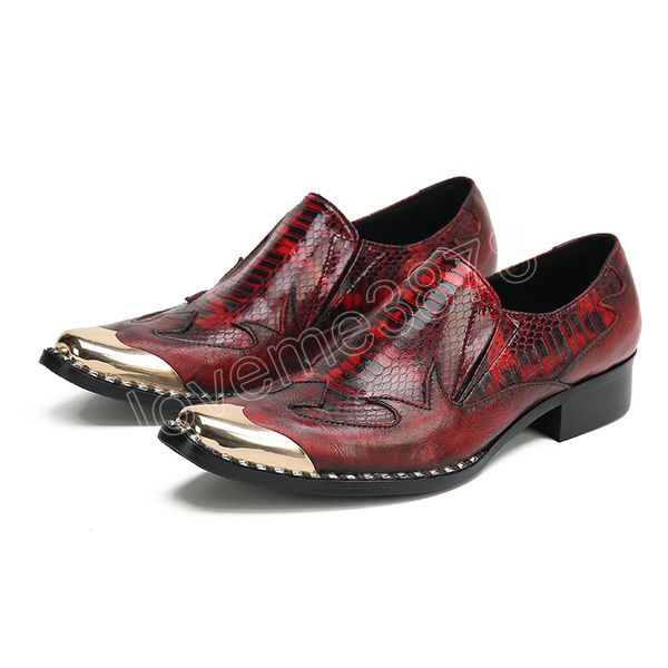 Moda Luxury Snake Skin Sapatos Homens Casamento Vermelho Sapatos em sapatos de festa com metal Tip Oxfords Plus Tamanho