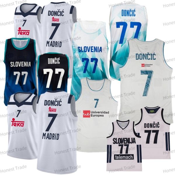 Slovenija 7 Luka Doncic 77 Maglia da basket da uomo bianca Unicersidad Europea Maglia da uomo Tessuto morbido