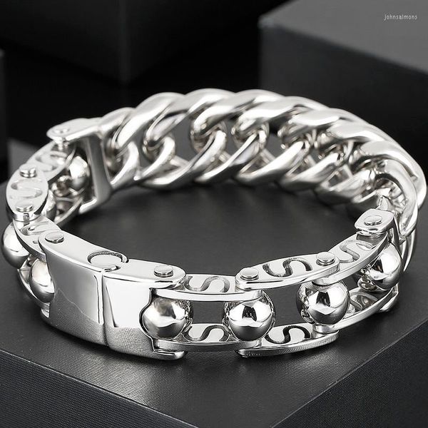 Braccialetti di collegamento Bracciale da uomo massiccio Accessori da polso in acciaio inossidabile lucidato Gioielli in ferro Bracciale da uomo incisabile maschile