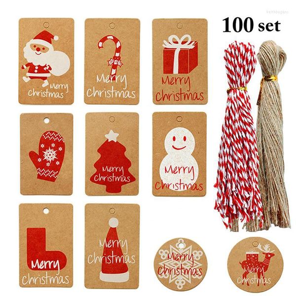 Decorazioni natalizie 100 pezzi Merry Tags Carta Kraft Etichetta regalo Etichetta Tag Fai da te Confezione da appendere Decorazioni per feste di Natale