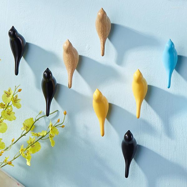Ganchos de pássaro criativo formato de pássaro parede de decoração resina de armazenamento de resina de madeira de grã