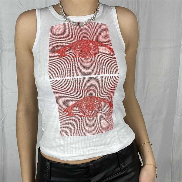 Camis Women Vest New Fashion Stampato Girocollo T-shirt senza maniche Slim Short Tee